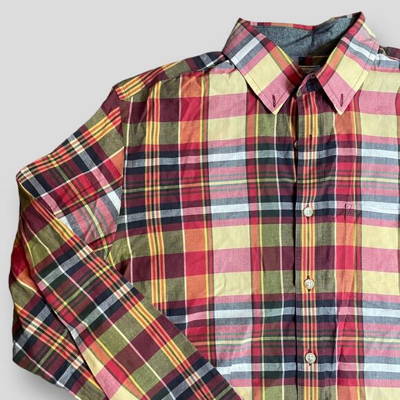J CREW COTTON BUTTON DOWN LONG SLEEVE SHIRT YELLOW BLUE PLAID SIZE MEDIUM - Picture 4 of 9